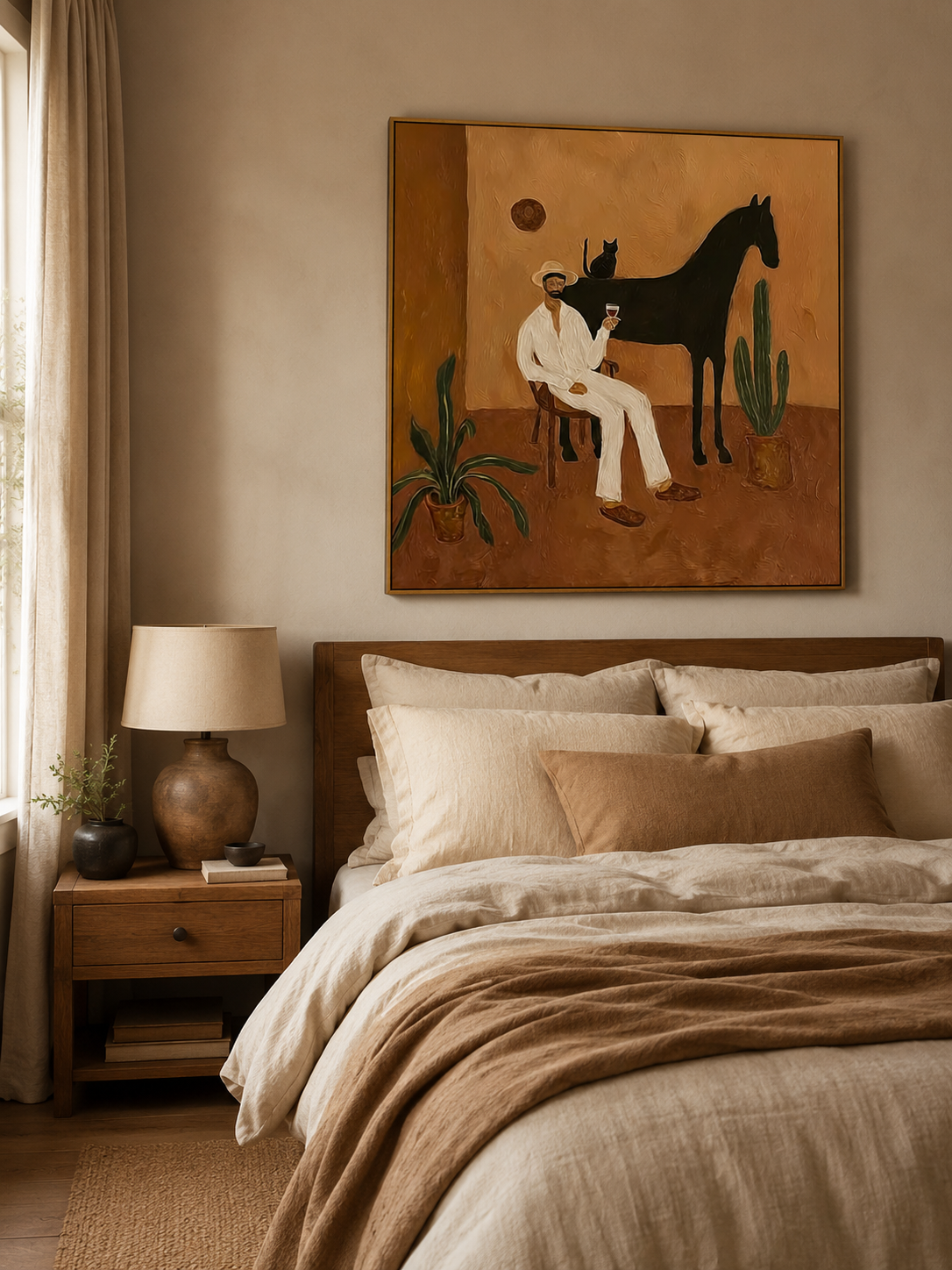 Elegant Man With Black Cat Painting For Mens Study Decor And Cat Lovers Gift