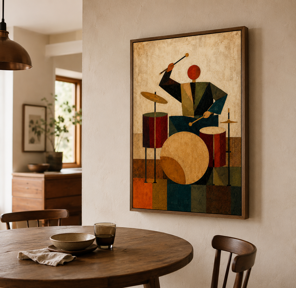 Abstract Jazz Drummer Painting Geometric Music Art For Living Room Decor