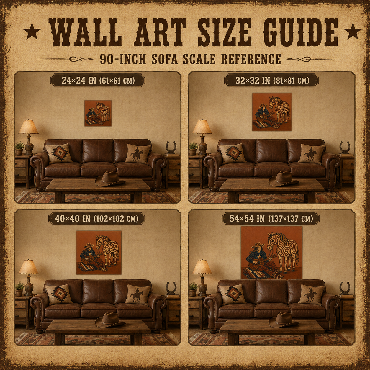 Cowgirl With Horse Guitar Art, Western Music And Horse Painting, Rustic Ranch Style For Living Room Decor