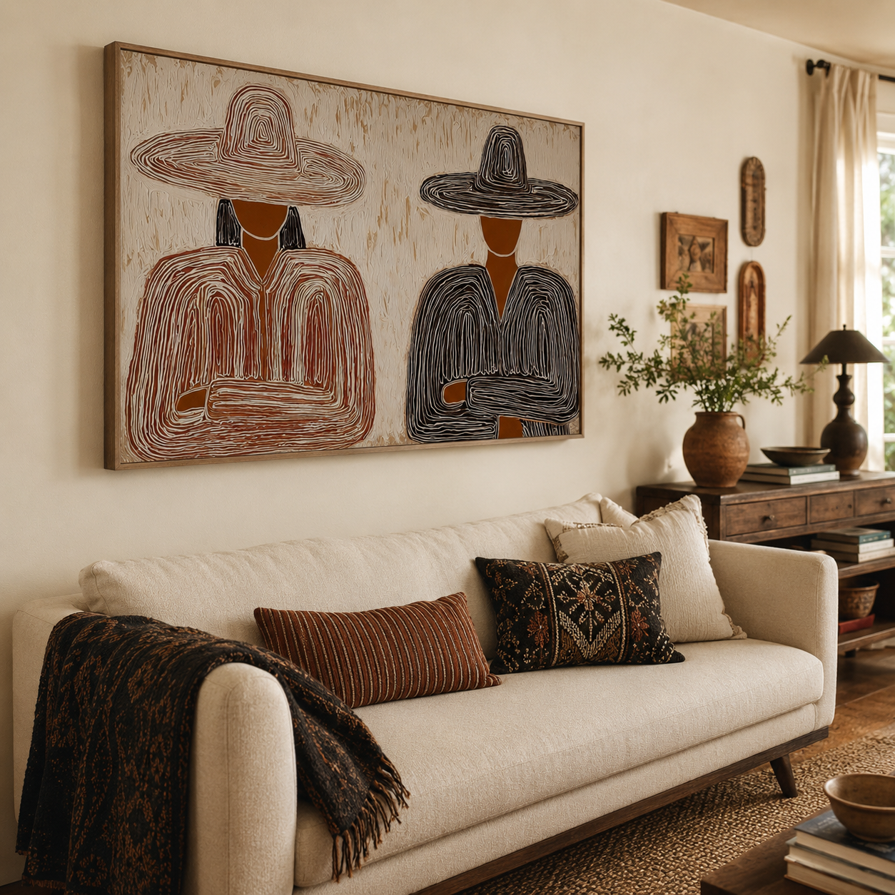 Modern Wabi Sabi Art With Textured Lines For Minimalist Home Decor