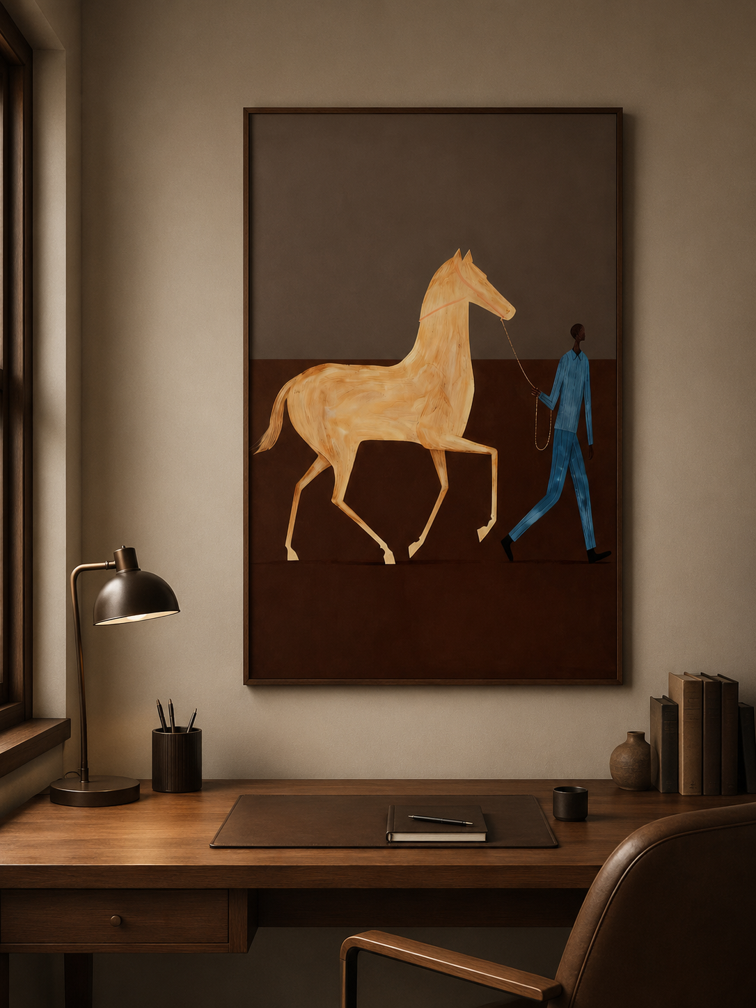 Original Figurative Animal Oil Painting Of Horse And Handler On Canvas