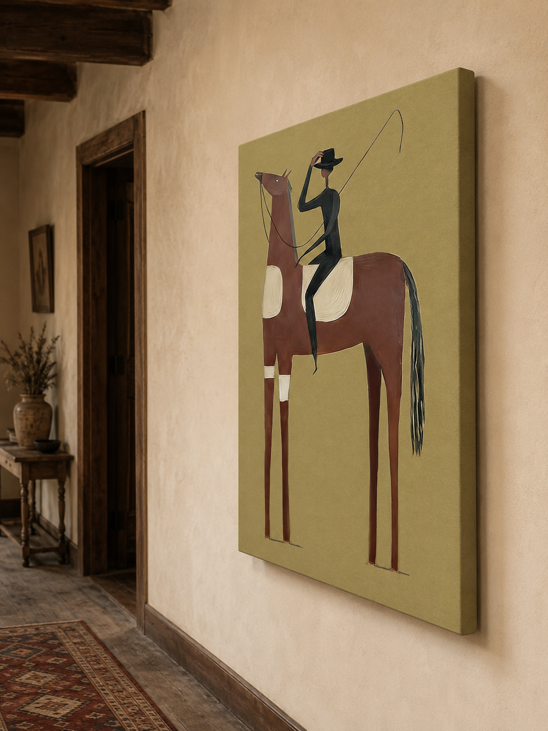 Mid Century Modern Horse Art With Abstract Rider For Living Room Decor