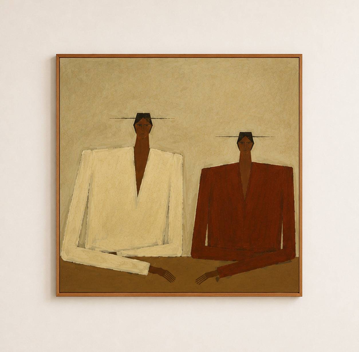 Abstract Geometric Figure Painting In Beige And Brown Tones With Textured Canvas For Modern Living Room Decor