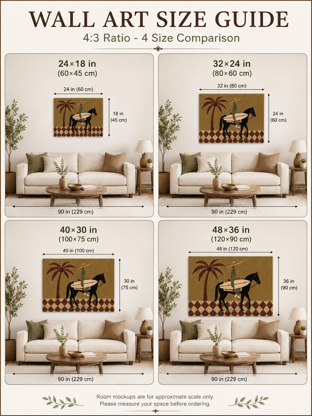 Olive Green Canvas Art With Diamond Floor Pattern And Rider Silhouette For Boho Chic Interior