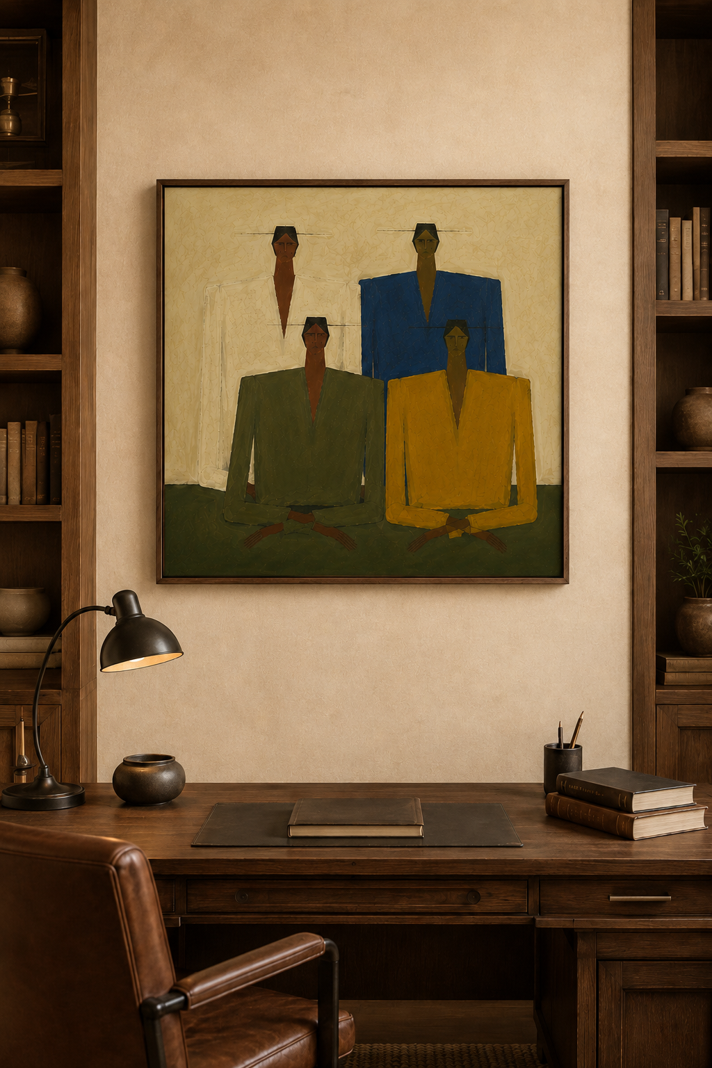Hand-Painted Minimalist Group Portrait - Large Figurative Wall Art for Modern Home