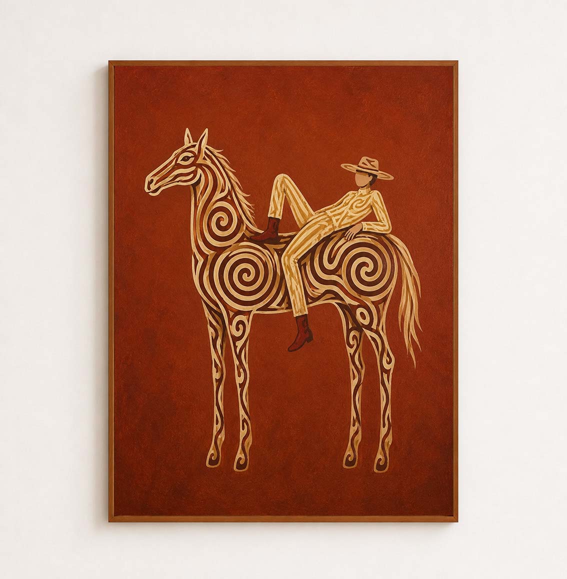 Neutral Earth Tone Cowgirl Wall Art, Terracotta Horse Canvas Art, Boho Western Home Decor