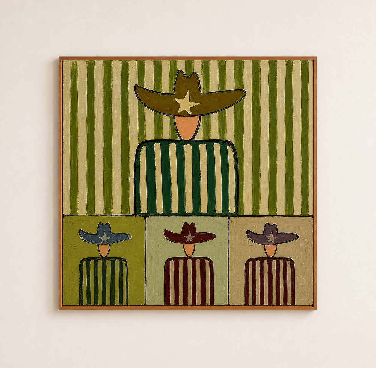 Abstract Cowboy Painting With Green Stripes For Modern Living Room Decor