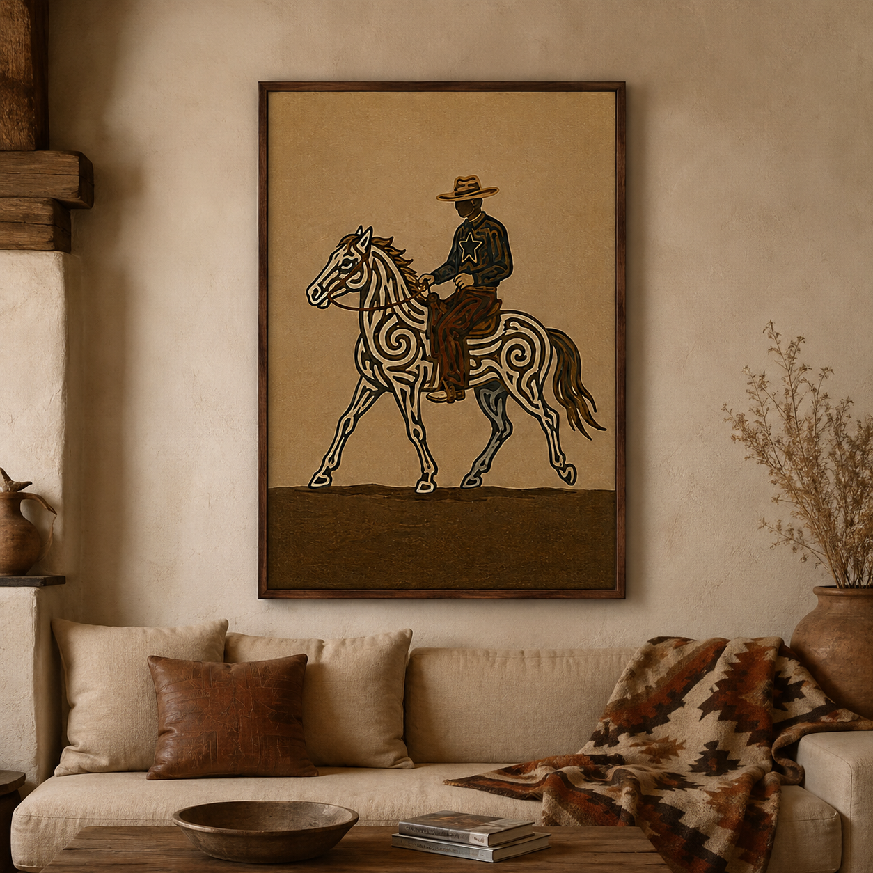Western Cowboy Horse Painting, Rustic Ranch Equestrian Wall Art, Southwestern Folk Decor