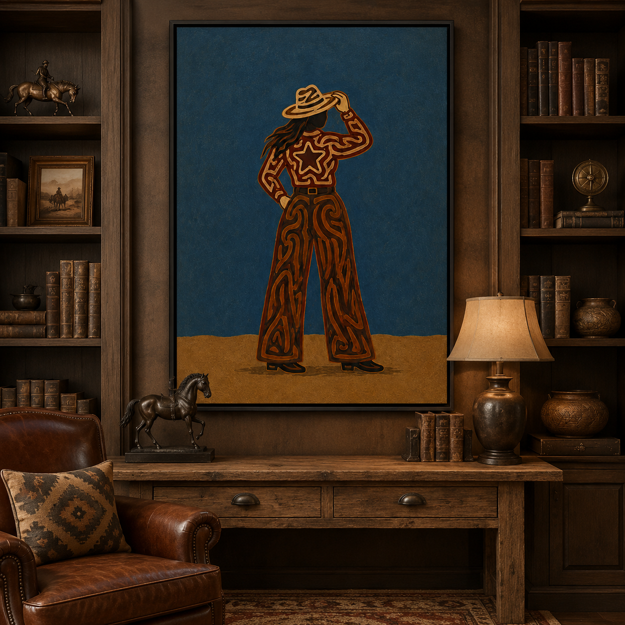 Modern Cowgirl Painting Western Woman Wall Art For Living Room Wall Decor