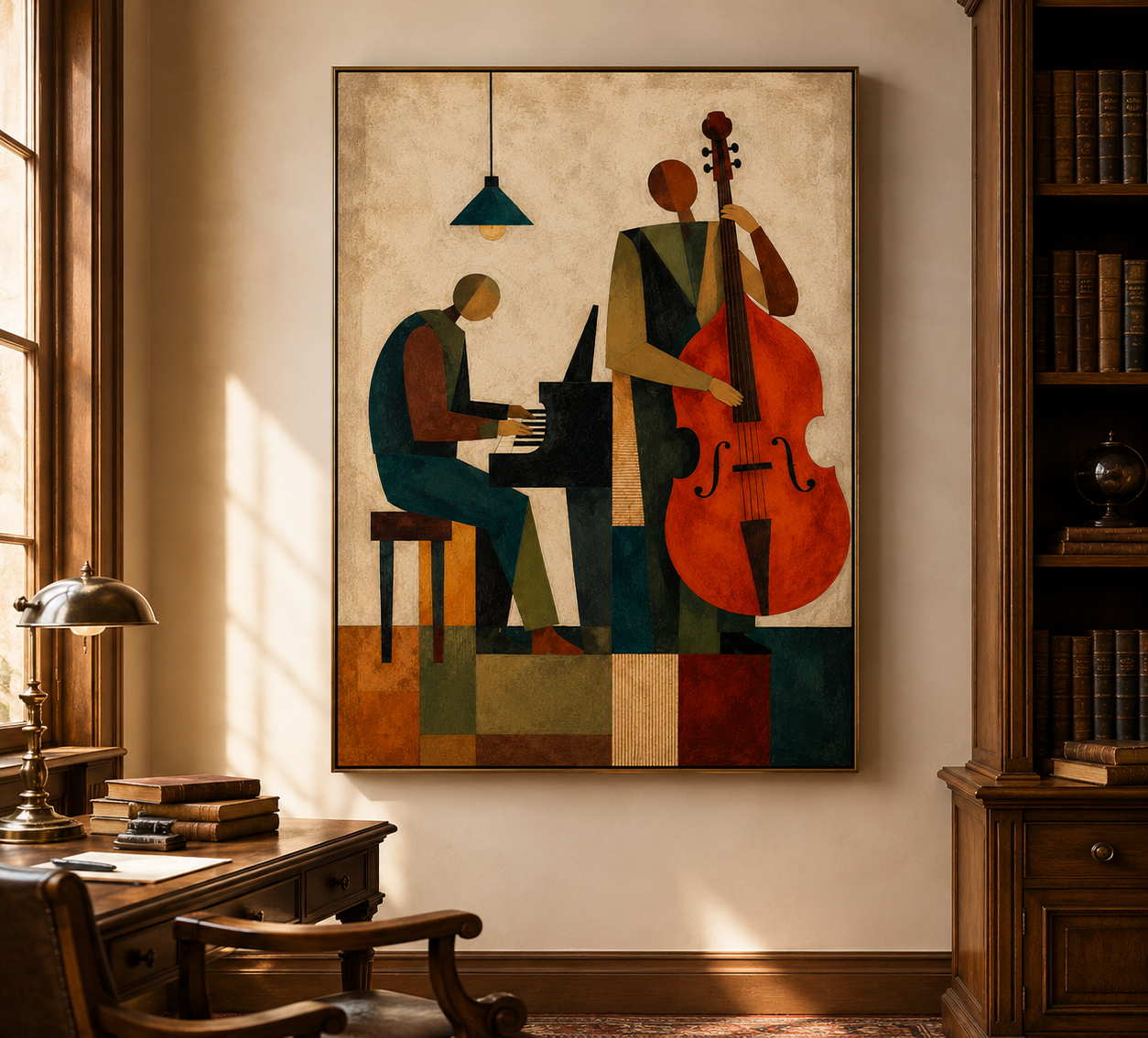 Abstract Jazz Musicians Painting With Piano And Cello For Living Room Decor
