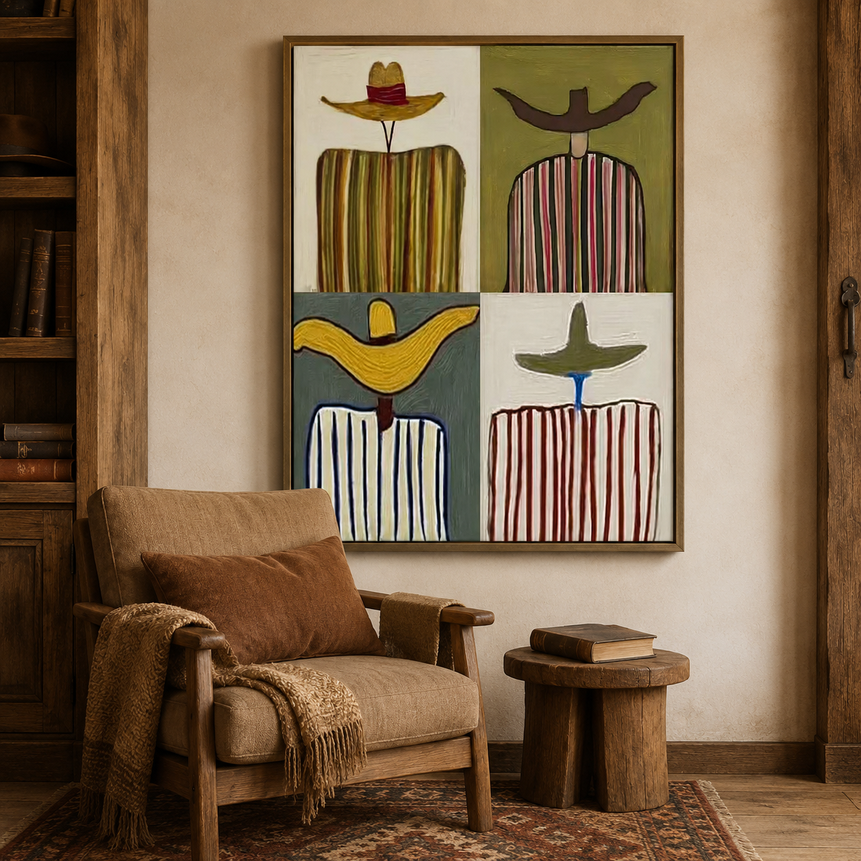 Mid Century Modern Cowboy Art With Striped Patterns For Living Room Decor