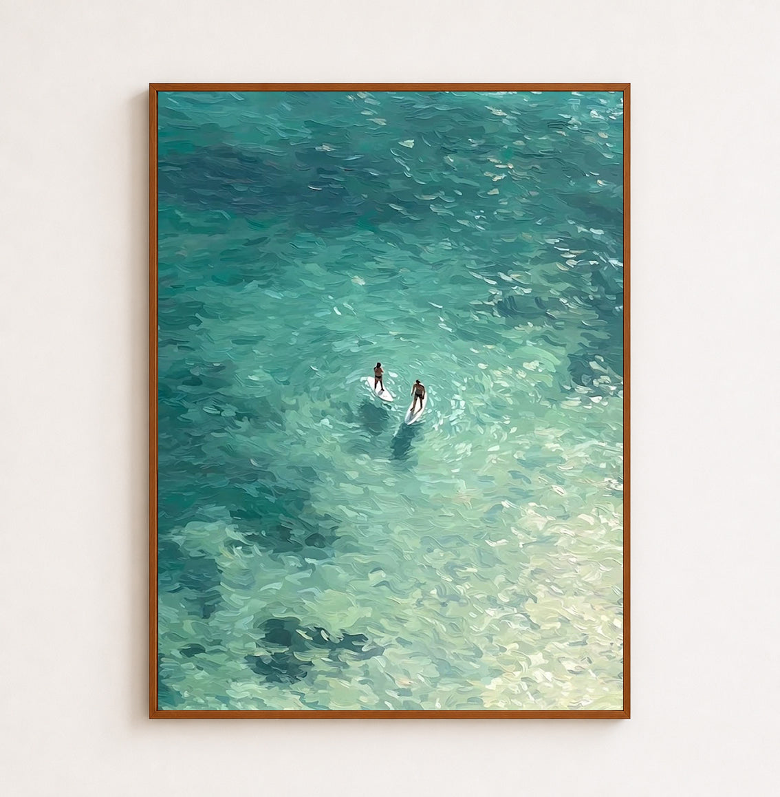 Turquoise Paddleboard Oil Painting For Beach House Living Room Wall Art Decor