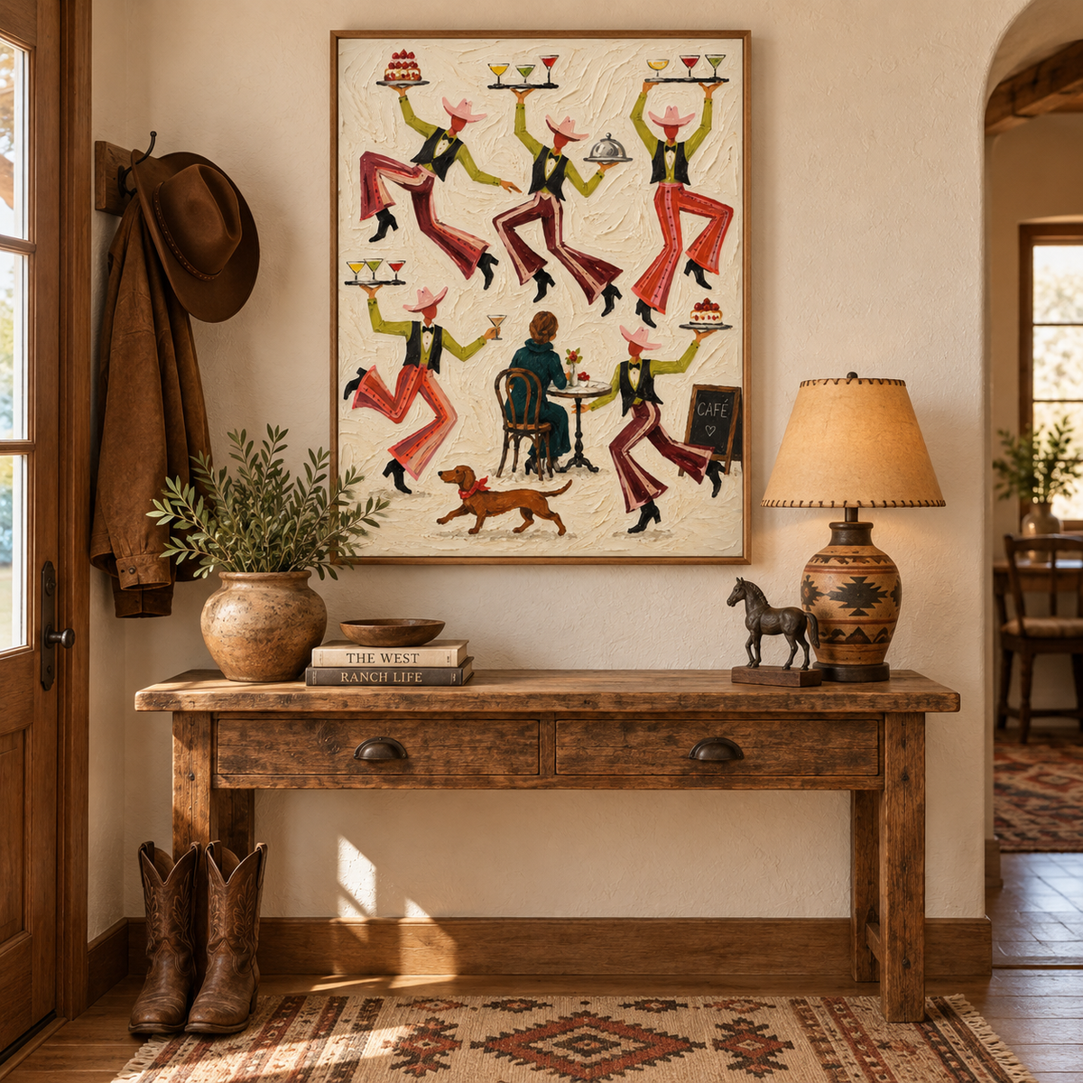 Rustic Dining Room Wall Art Modern Western Café Theme Hand Painted Canvas