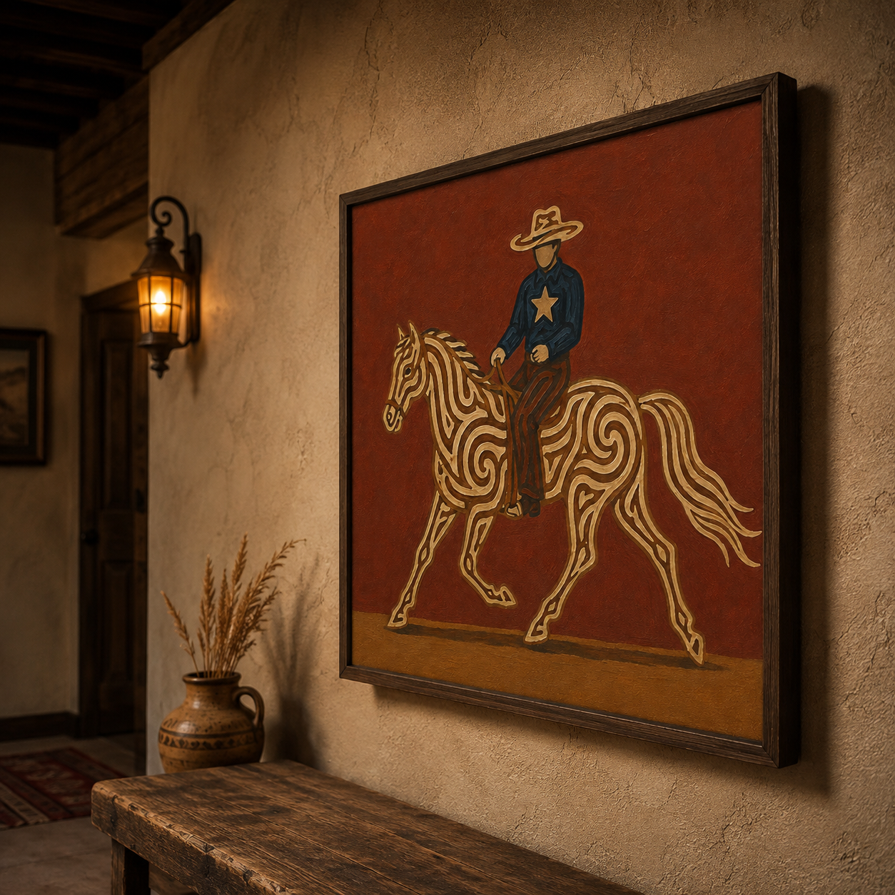 Cowboy Riding Horse Art , Western Ranch Horse Painting, Classic Cowboy Wall For Living Room Decor