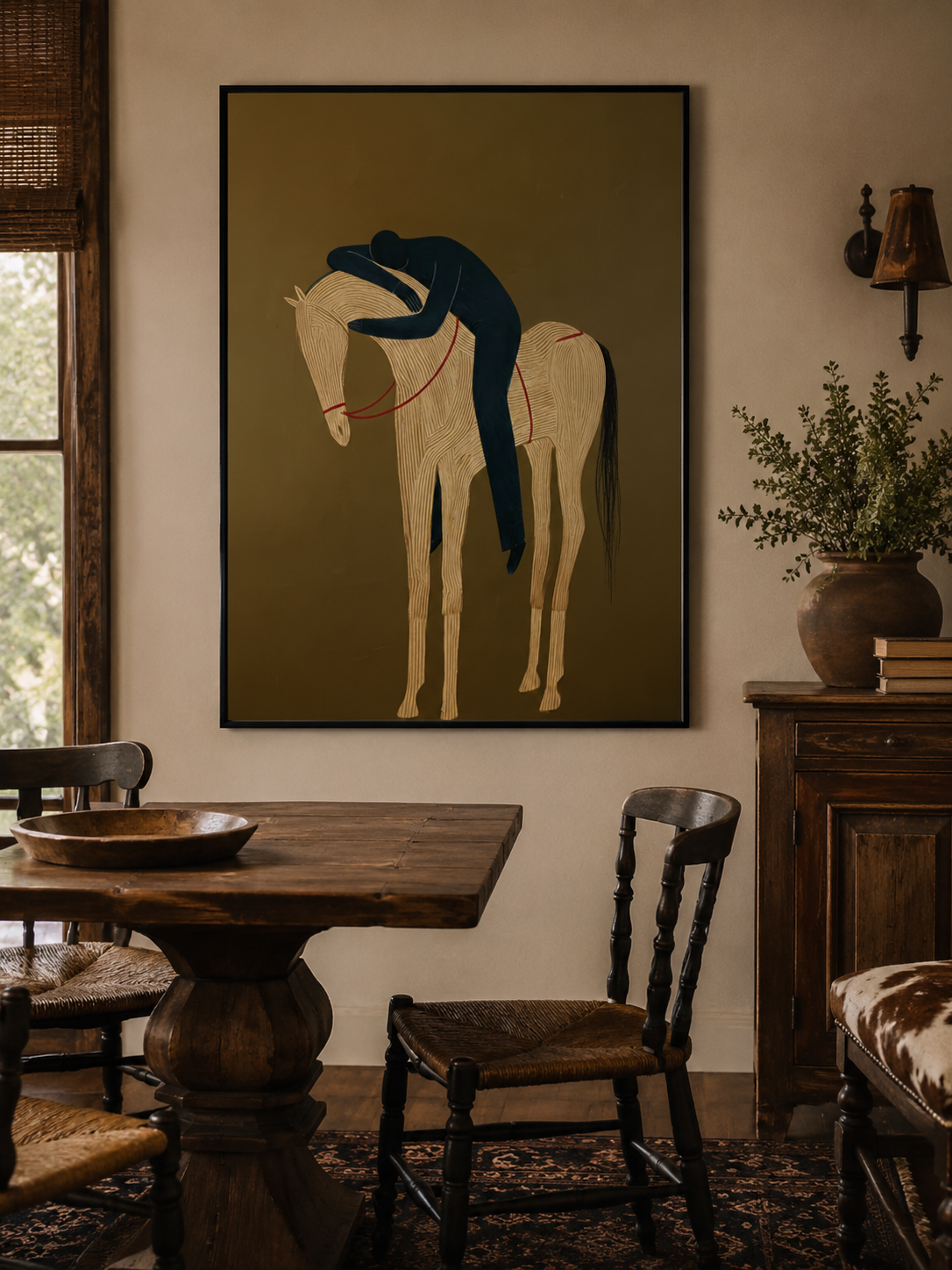 Minimalist Horse Painting With Earth Tones For Modern Living Room Wall Decor Original Canvas Art