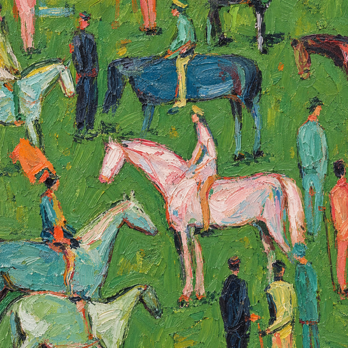 Colorful Horse And Rider Painting Hand-Painted Canvas Art For Equestrian Lovers
