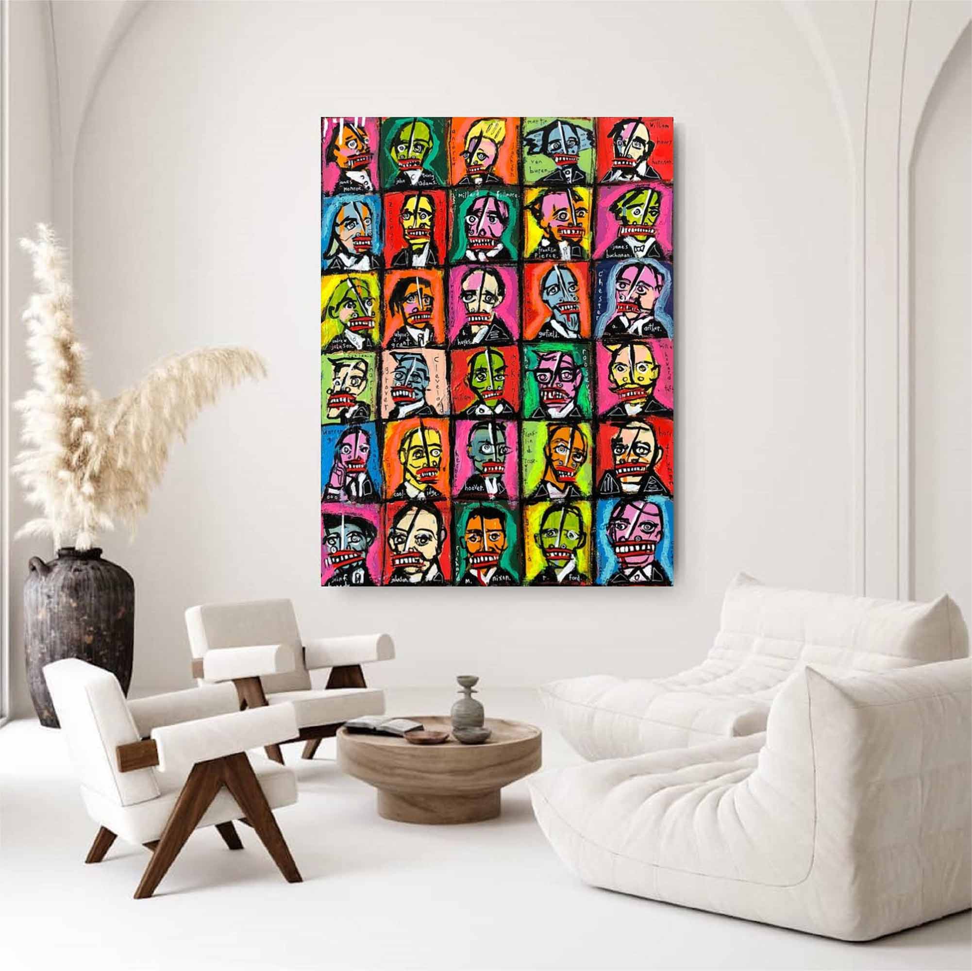 Pop Art Presidents Abstract Graffiti Style Portrait Painting Colorful Modern Political Wall Art