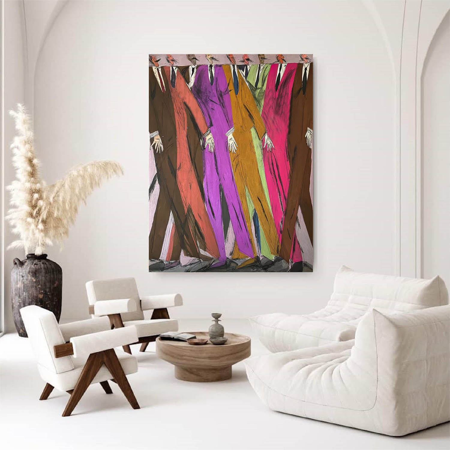 Colorful Abstract Men in Suits Oil Painting -Hand-Painted Expressionist Figurative Wall Art