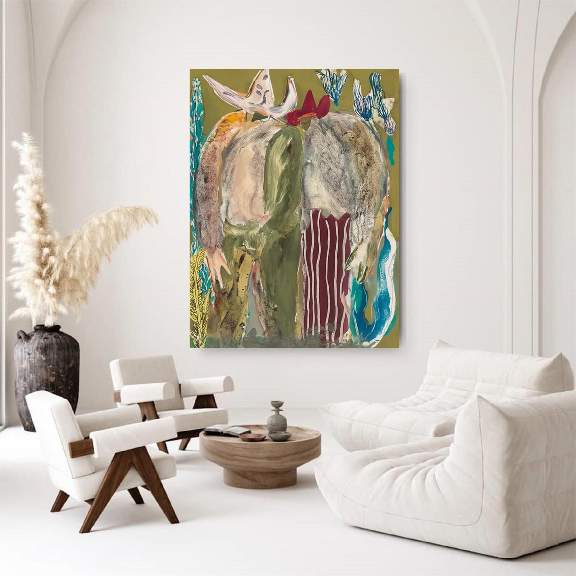 Retro Portrait Art Contemporary Folk Painting Bold Color Figurative Art