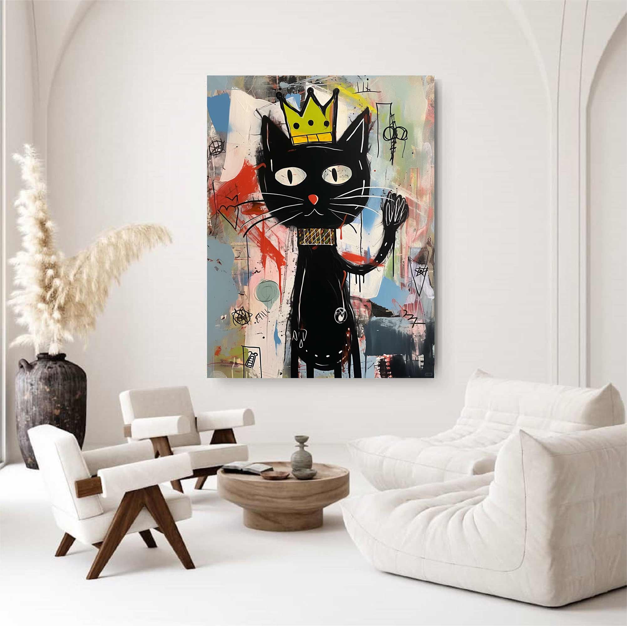 Graffiti Black Cat Painting Colorful Pop Art Canvas,Street Art Cat Wall Decor