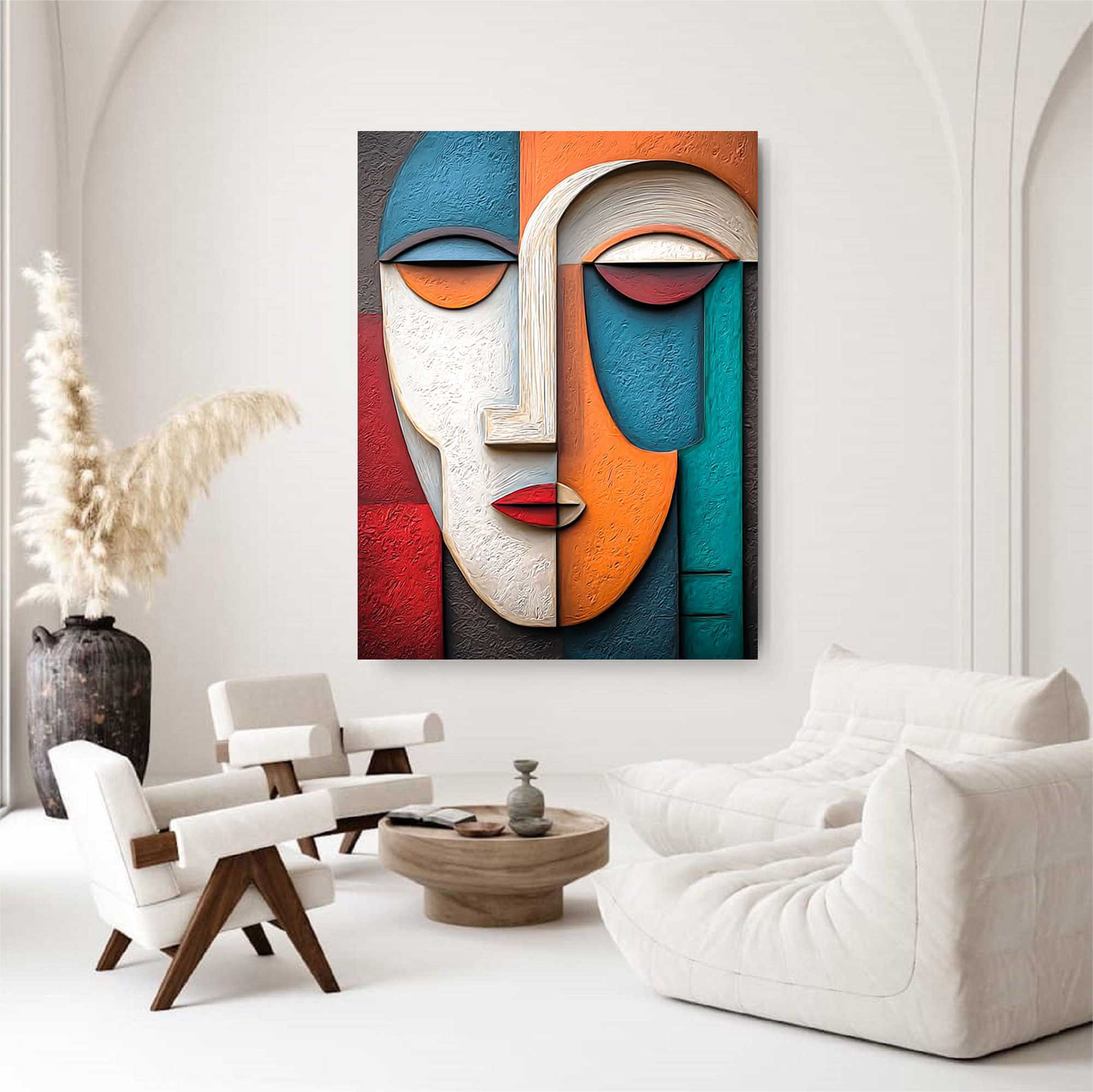 Wood carving wall art  face 3D Textured Wall Decor face Sculptured art