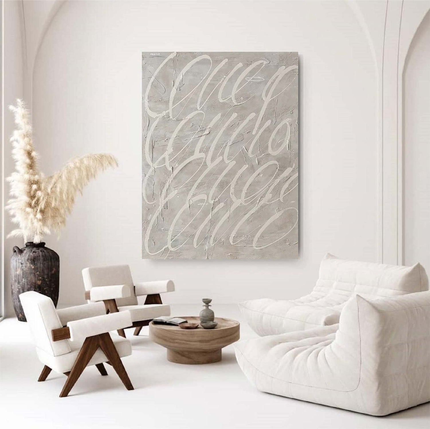 Large Beige Abstract art Beige and White canvas wall art Beige Minimalist Painting