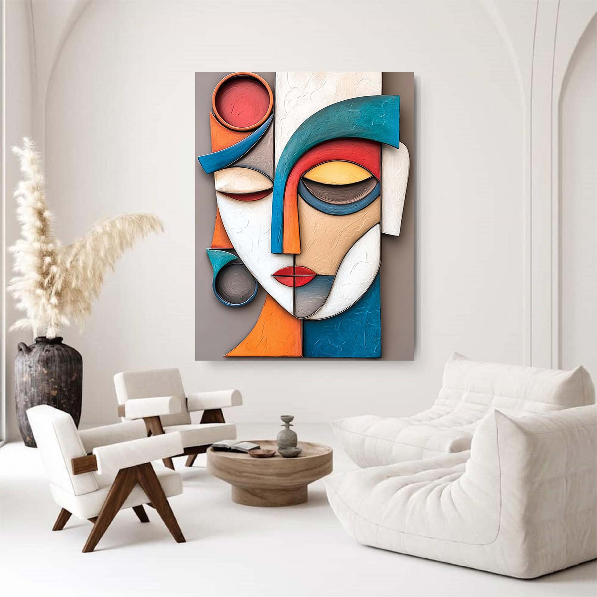 Wood carving wall art Wooden wall decor Art face Sculptured art Painting