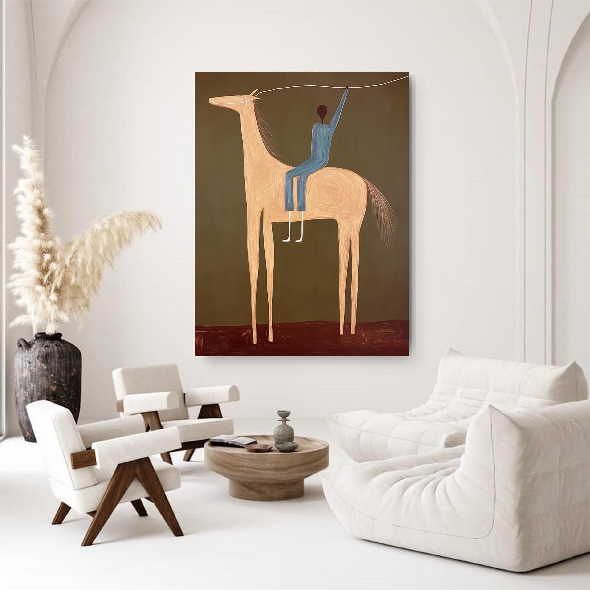 Surreal Horse Art Painting Figure & Horse Painting Modern Folk Art Horse & Rider