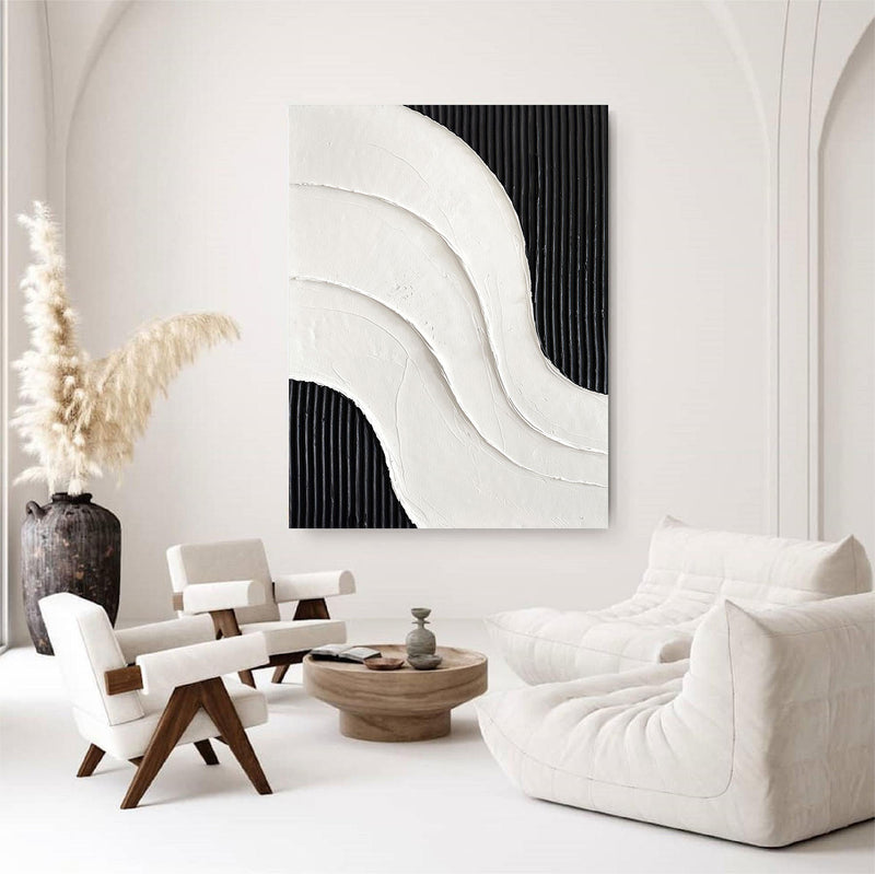 Large Black and white Abstract Painting Black and white wall art Black and white 3D Textured Painting