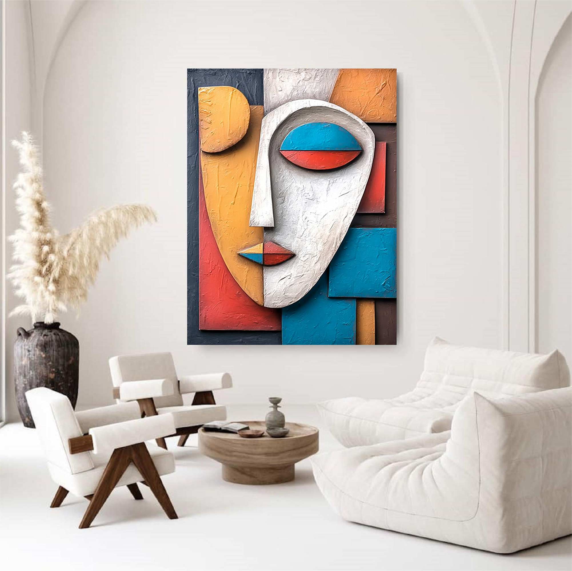 Wood carving wall art Wooden wall decor Art face 3D Textured Wall Decor