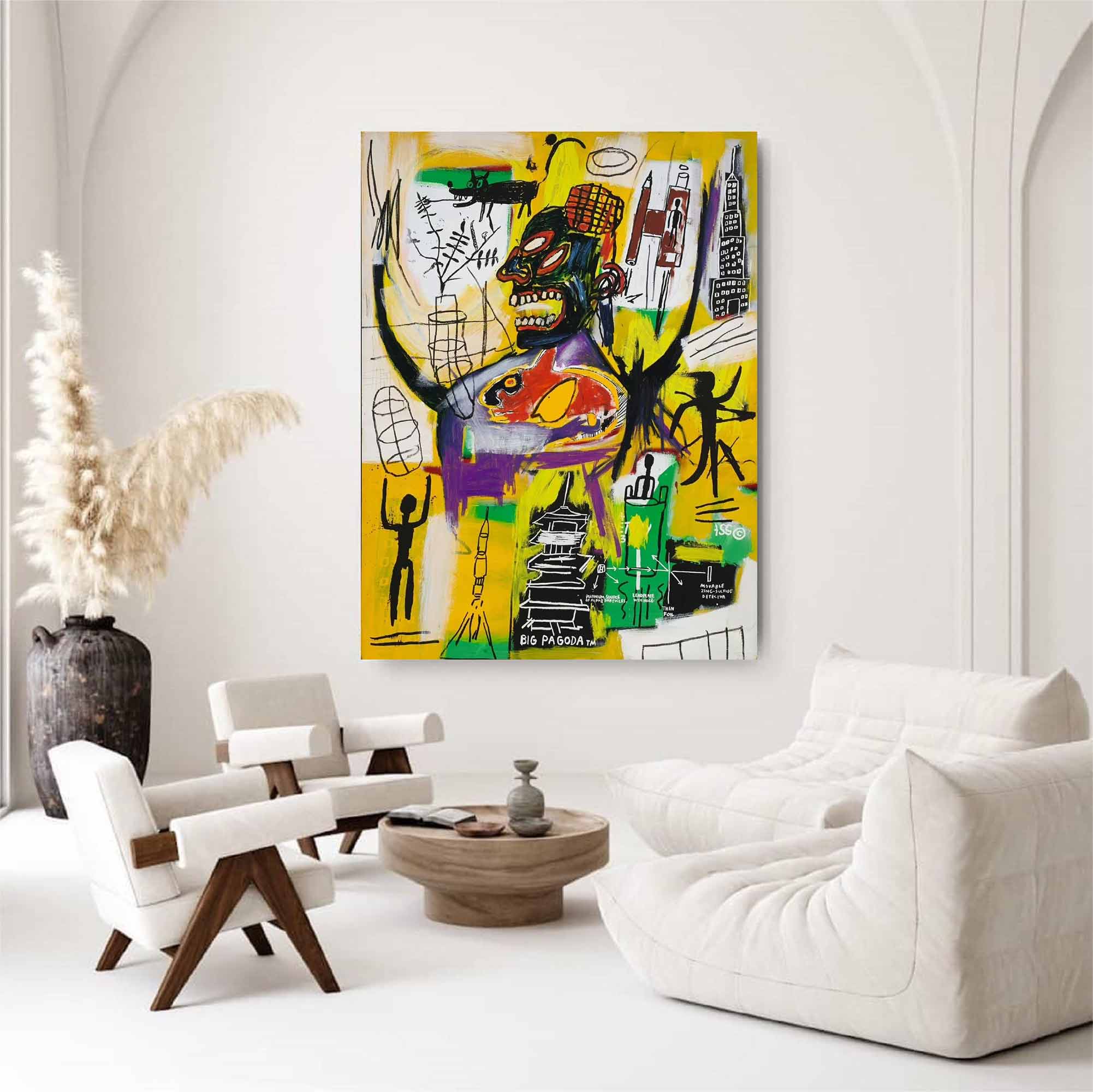 street graffiti art,vibrant colorful canvas style of Basquiat,Pop art