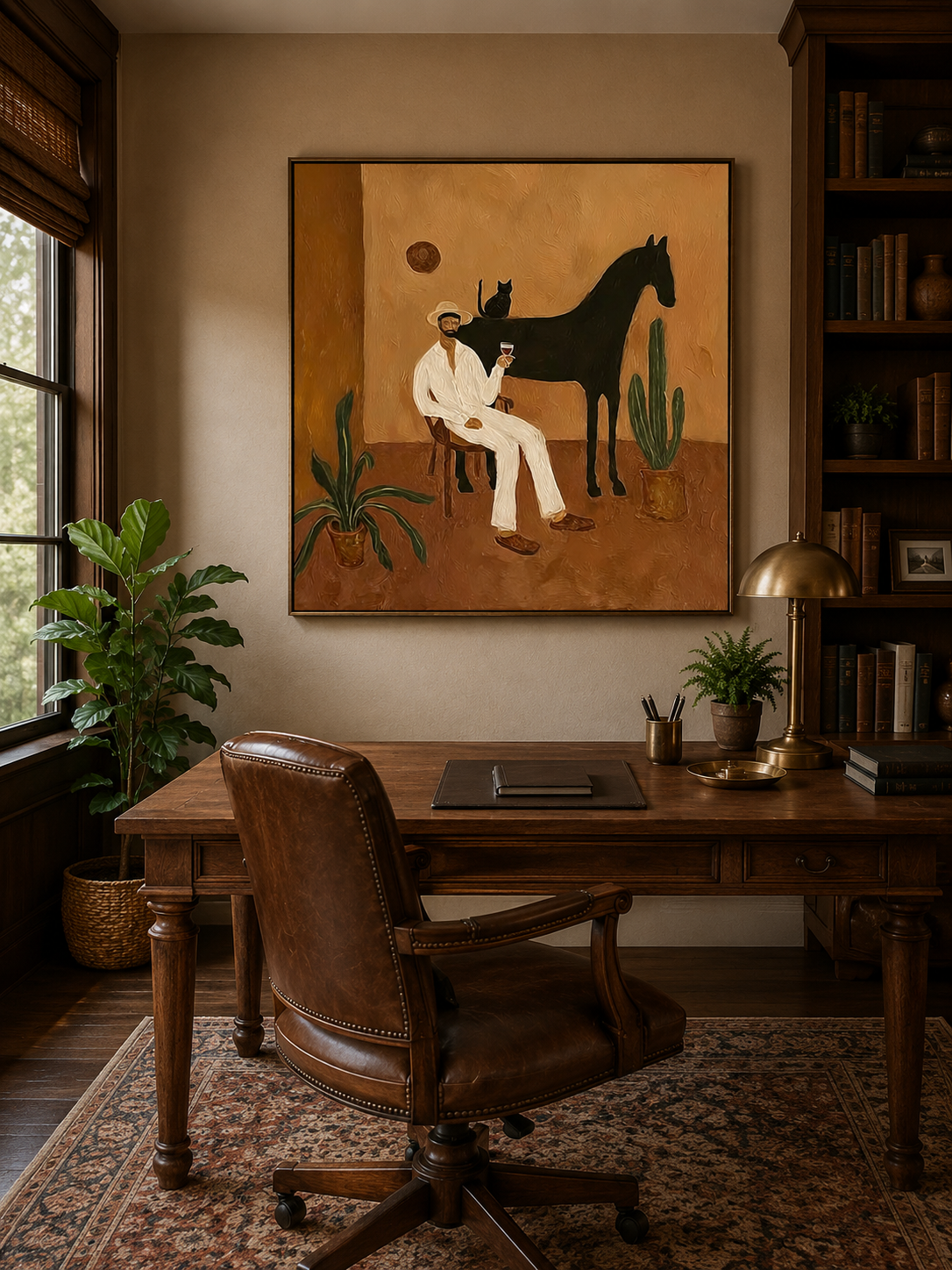Elegant Man With Black Cat Painting For Mens Study Decor And Cat Lovers Gift