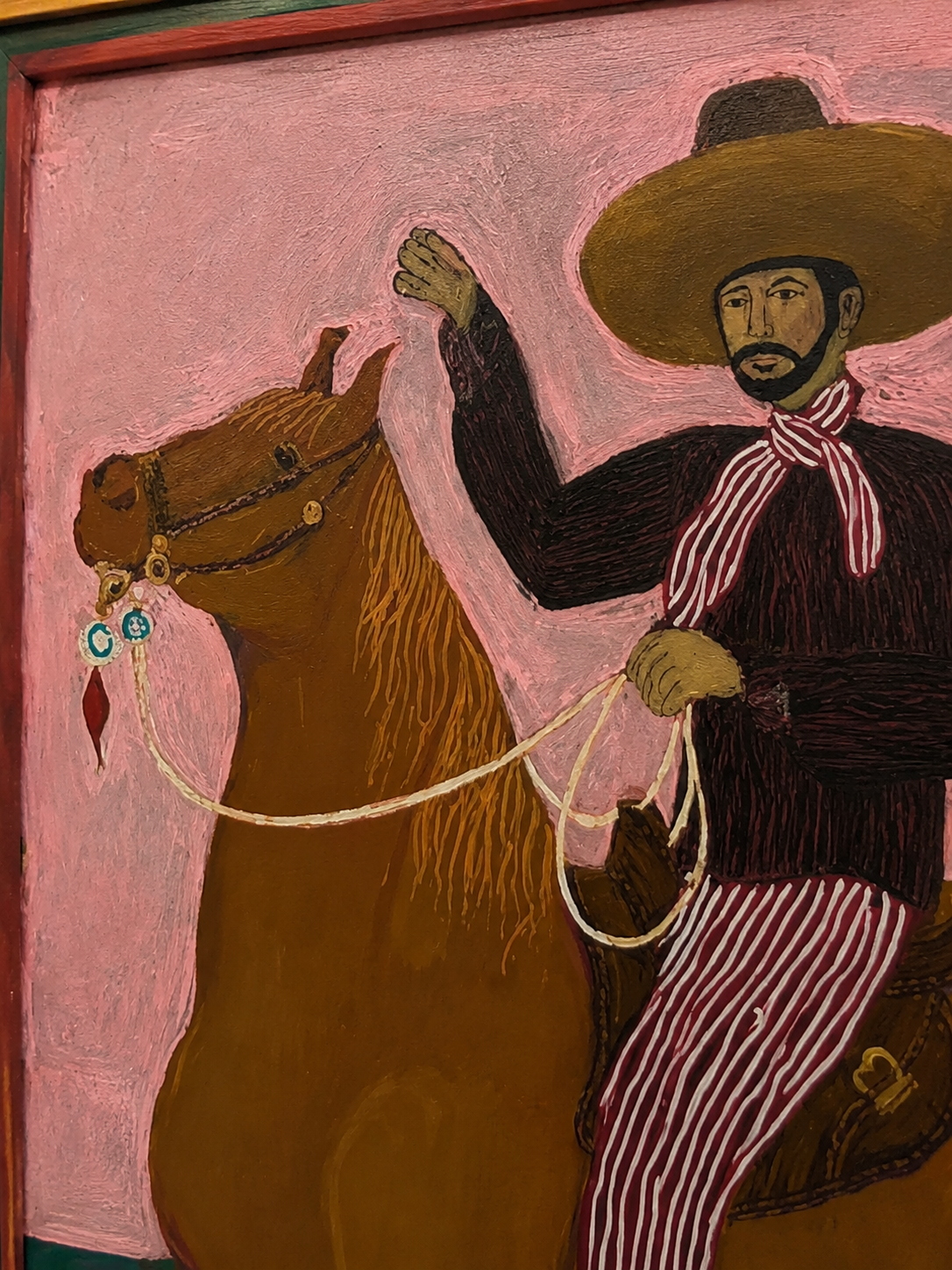 Vintage Southwestern Cowboy Horse Painting Original Folk Art Canvas For Living Room Decor