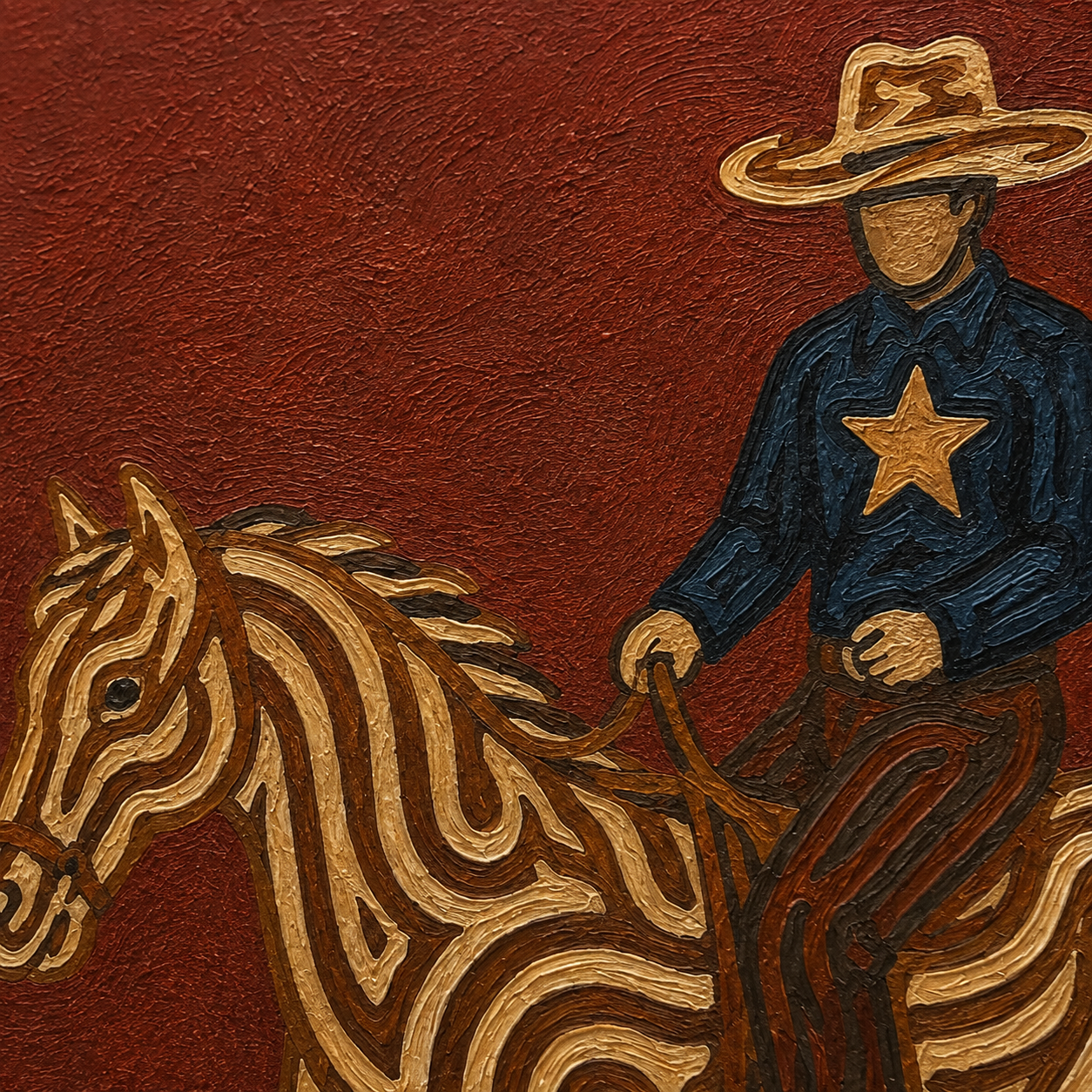 Cowboy Riding Horse Art , Western Ranch Horse Painting, Classic Cowboy Wall For Living Room Decor