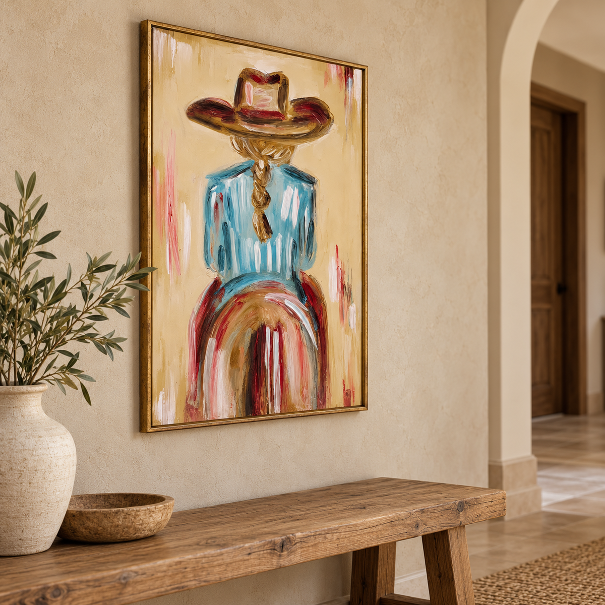 Ranch Style Wall Art For Living Room Blue Shirt Cowgirl Painting