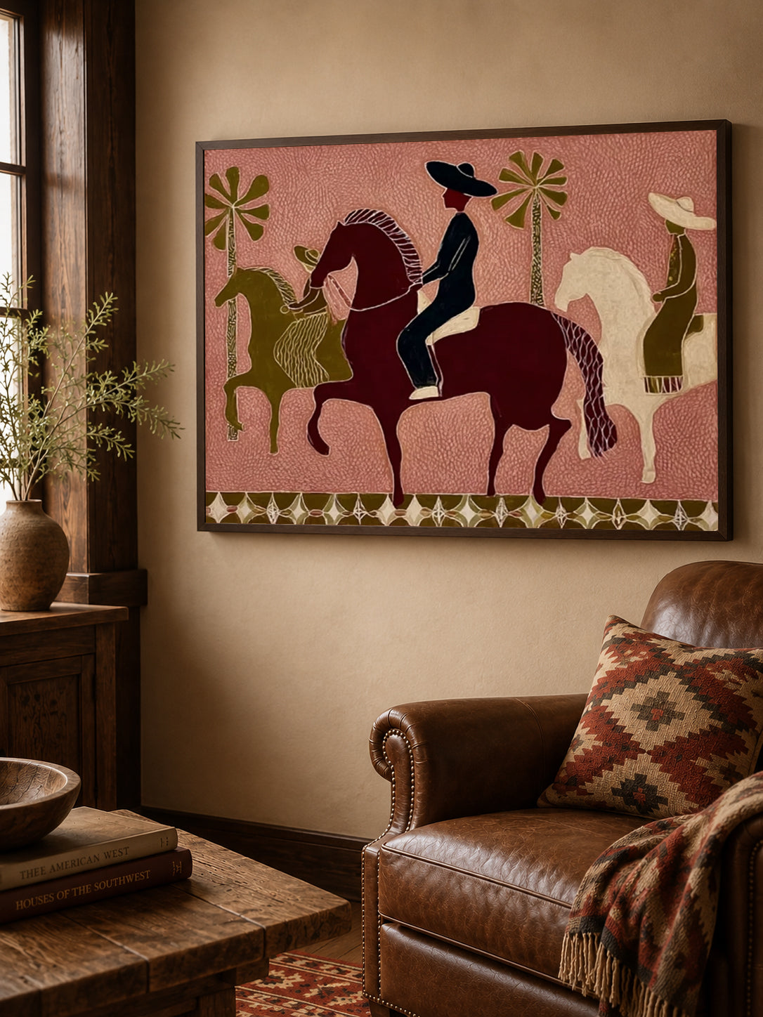 Vintage Folk Horse Art Original Painting With Textured Canvas For Rustic Home Decor