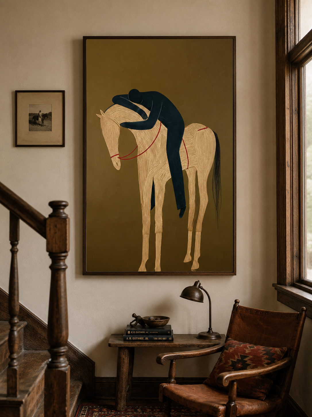 Minimalist Horse Painting With Earth Tones For Modern Living Room Wall Decor Original Canvas Art