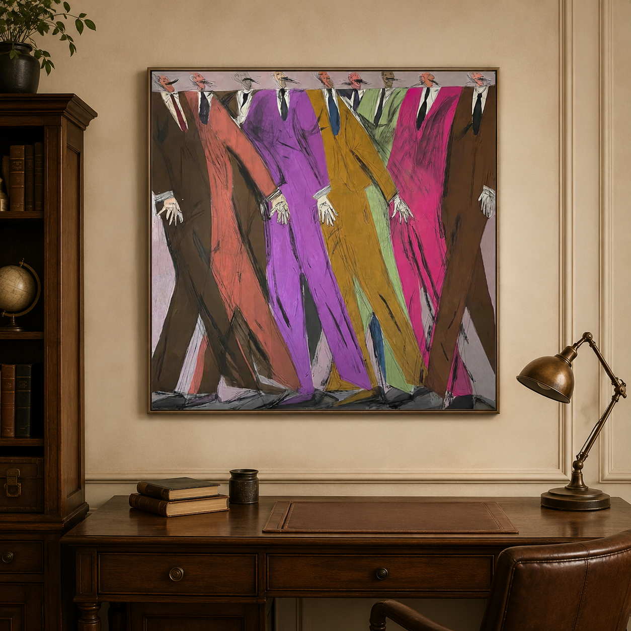 Colorful Abstract Figure Painting With Bold Suits For Modern Living Room Decor