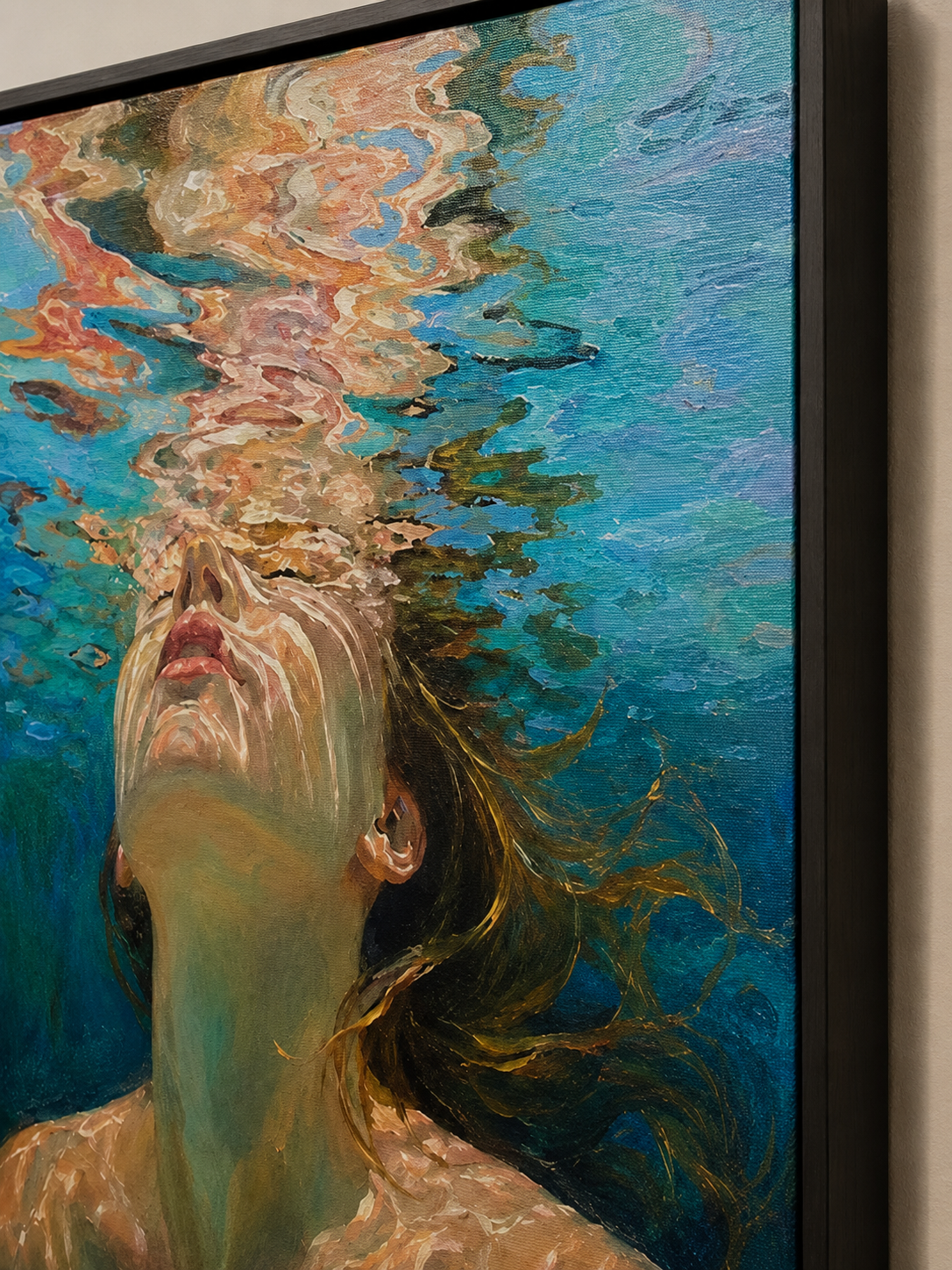 Summer Ocean Goddess Painting With Sunlight Refraction For Beach House Bedroom Decor