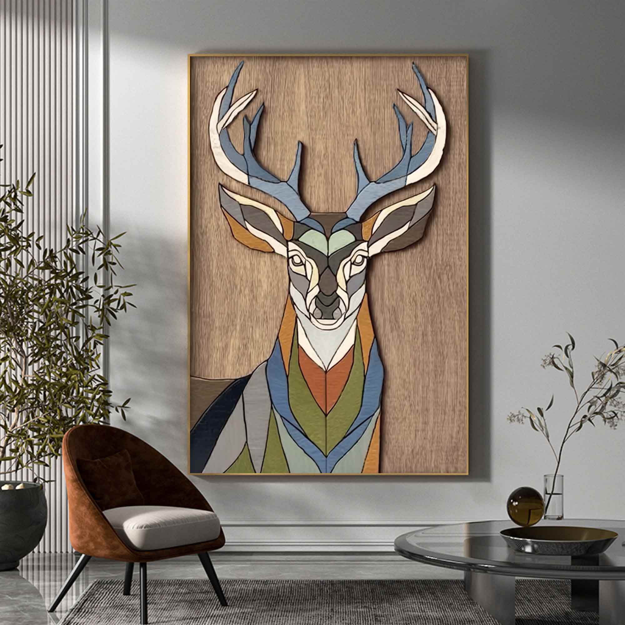 Modern polygonal deer wall hanging Housewarming gift deer wall art
