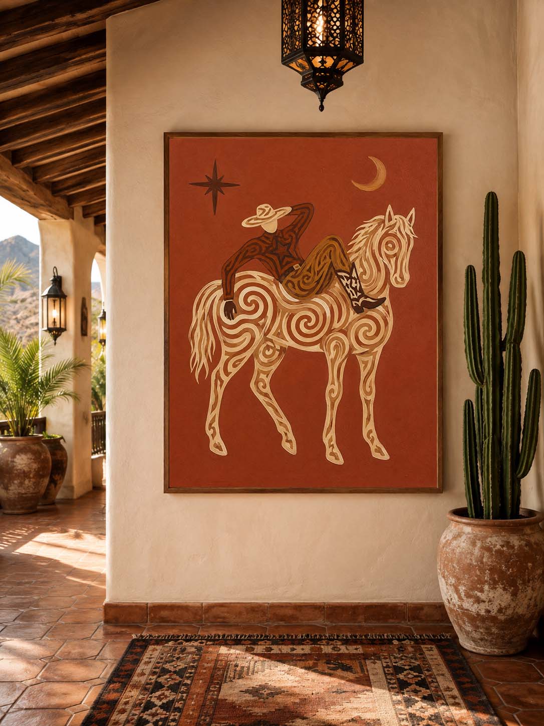 Celestial Cowboy Wall Art Rustic Ranch Cowboy Art Southwestern Folk Wall Decor