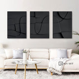 Set of 3 Black Sculptured art Painting Set of 3 Black textured Sculptured wall art Set of 3 Black Wood carving wall art