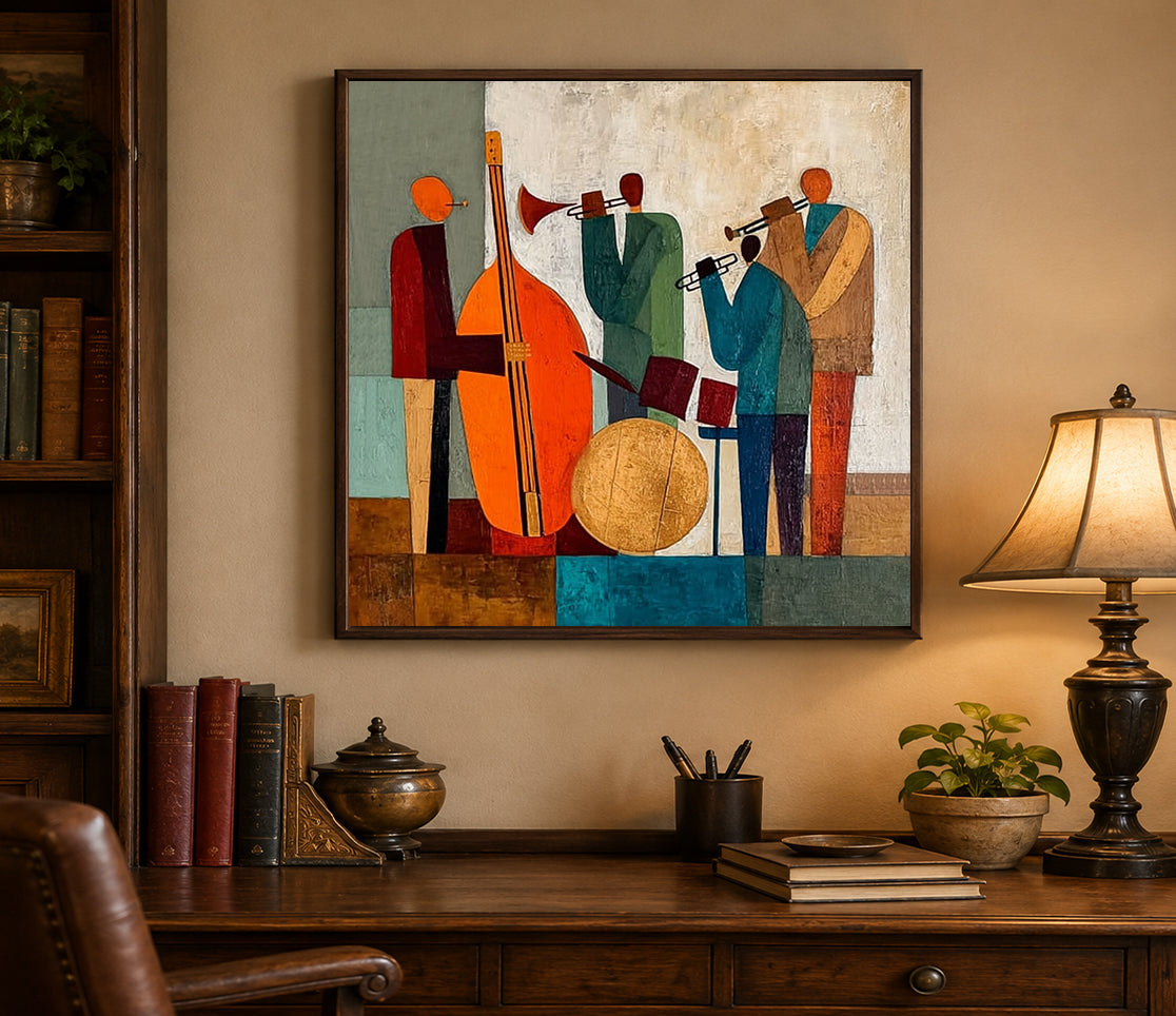 Abstract Jazz Band Painting With Musicians For Modern Home Decor