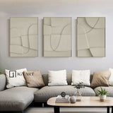 Set of 3 Pure beige Sculptured art Painting Set of 3 beige white textured Sculptured wall art Set of 3 white Wood carving wall art