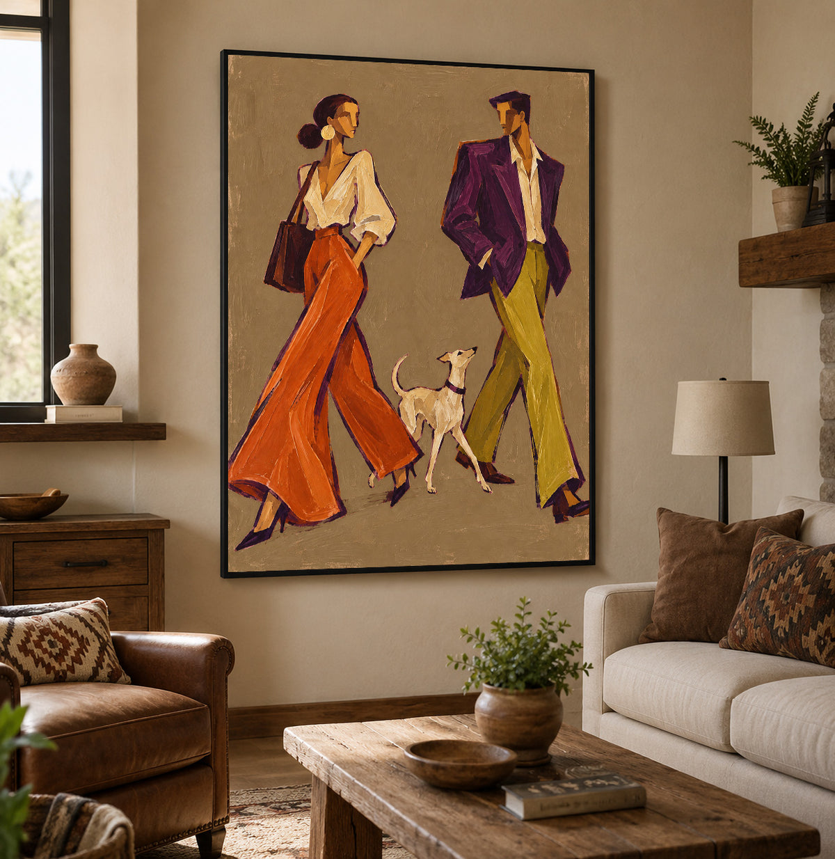 High Fashion Couple Canvas Art, Retro Street Style Painting, Chic Living Room Artwork