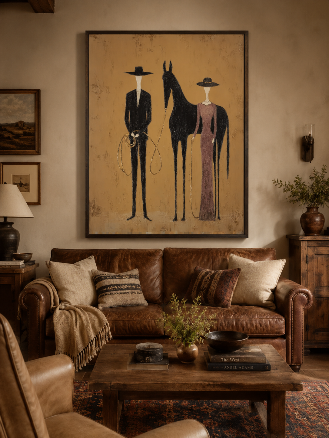 Abstract Equestrian Art For Modern Farmhouse Decor Earthy Tones Original Oil Painting