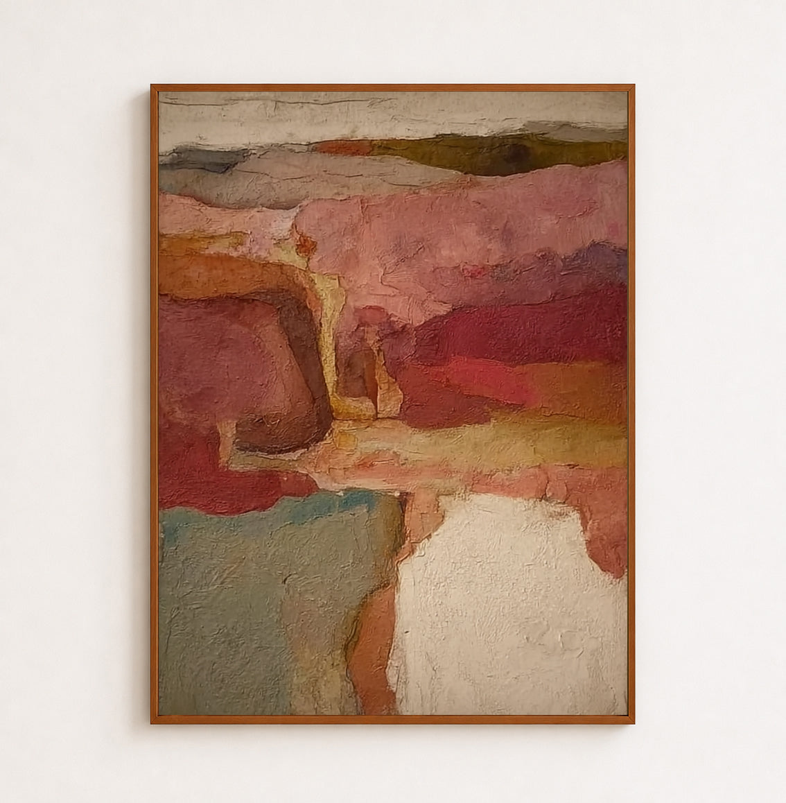 Abstract Burgundy And Sage Green Canvas Painting Hand-Painted Original Art For Modern Walls