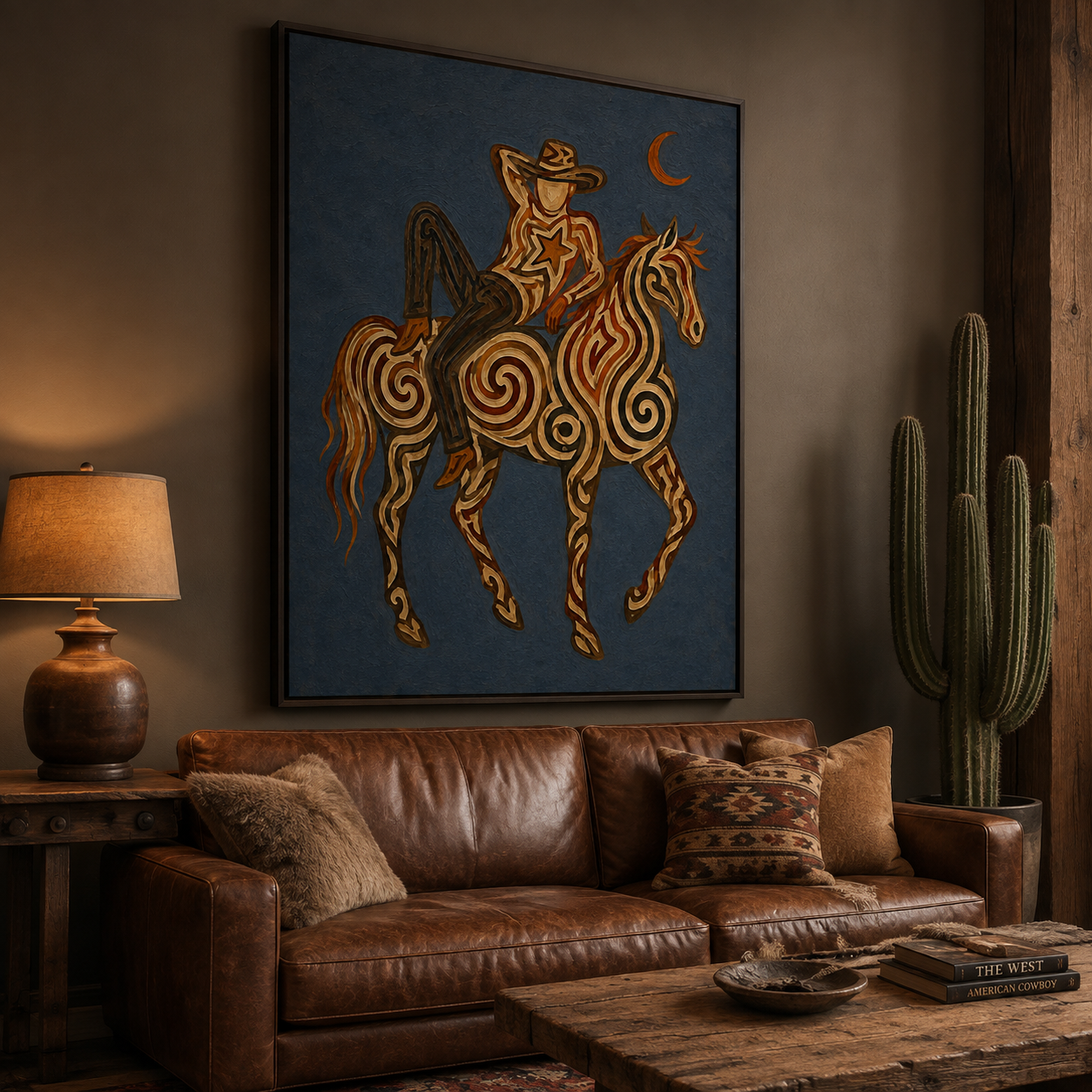 Modern Cowboy Horse Painting, Western Wall Art, Rustic Ranch Decor, Southwestern Equestrian Art