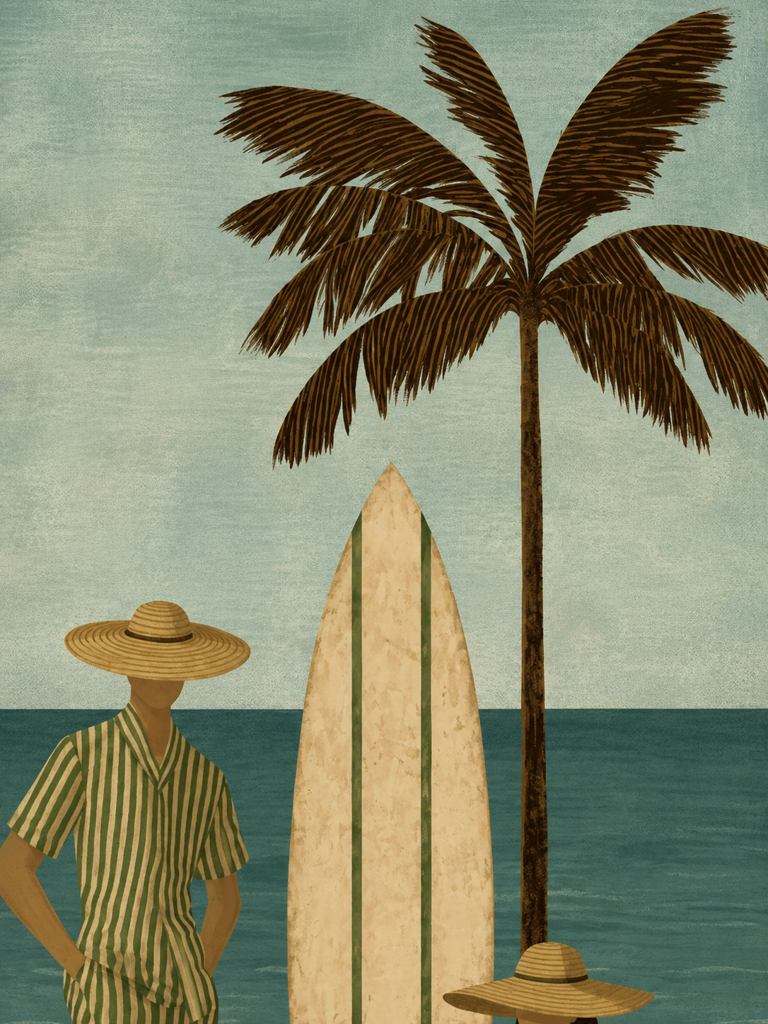 Vintage Surfboard Dog Painting For Coastal Living Room Retro Beach Wall Art