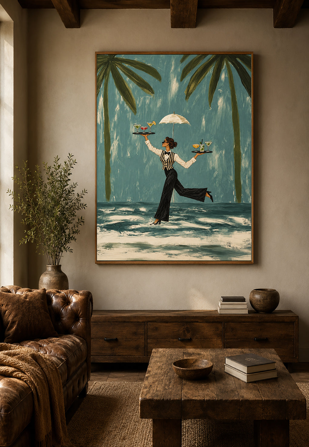 Tropical Bar Wall Art With Palm Trees For Modern Living Rooms